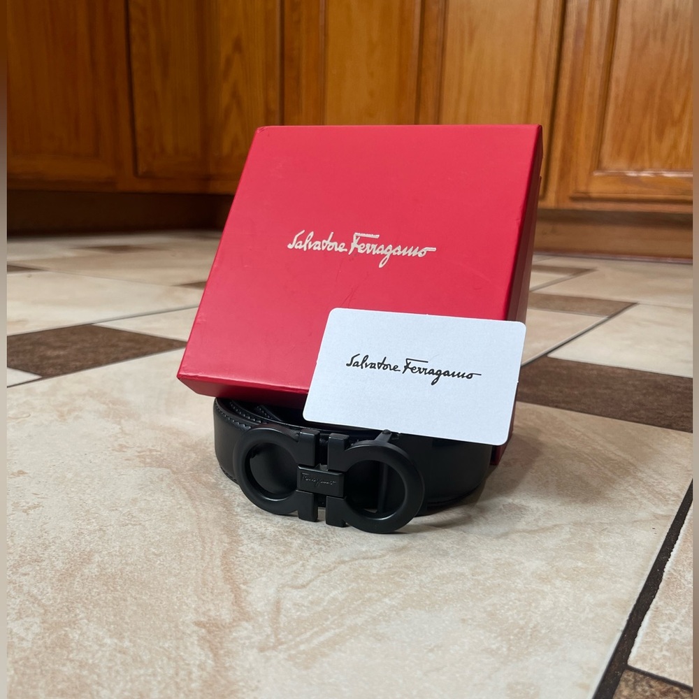 “Ferragamo” Black w/ Black Buckle Belt | Size 44/110 | With Box and Card!